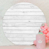 Aperturee - White Wooden Stripes Round Birthday Backdrop